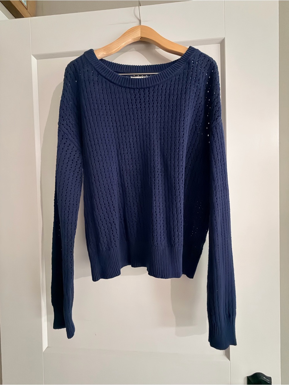Lucky Brand Navy Open-Weave Crewneck Sweater